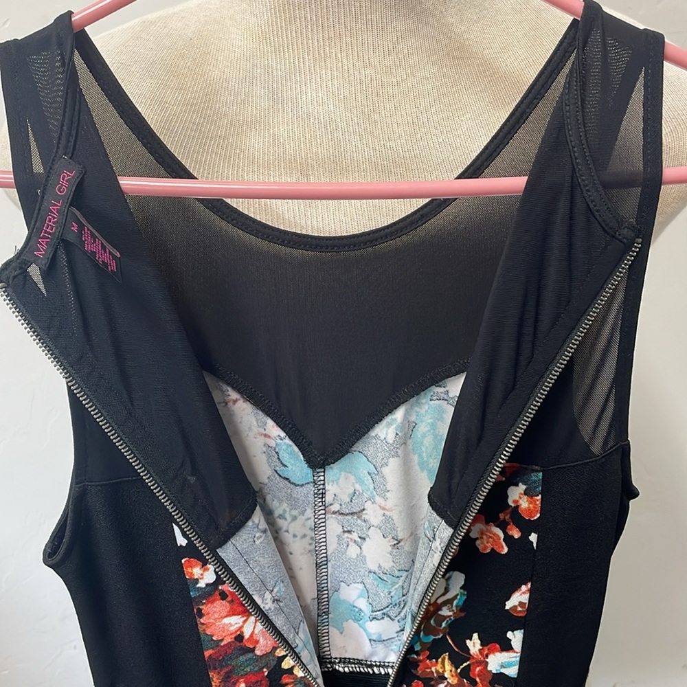 Material Girl floral black dress with mesh in front and back. Flares out - Picture 5 of 8
